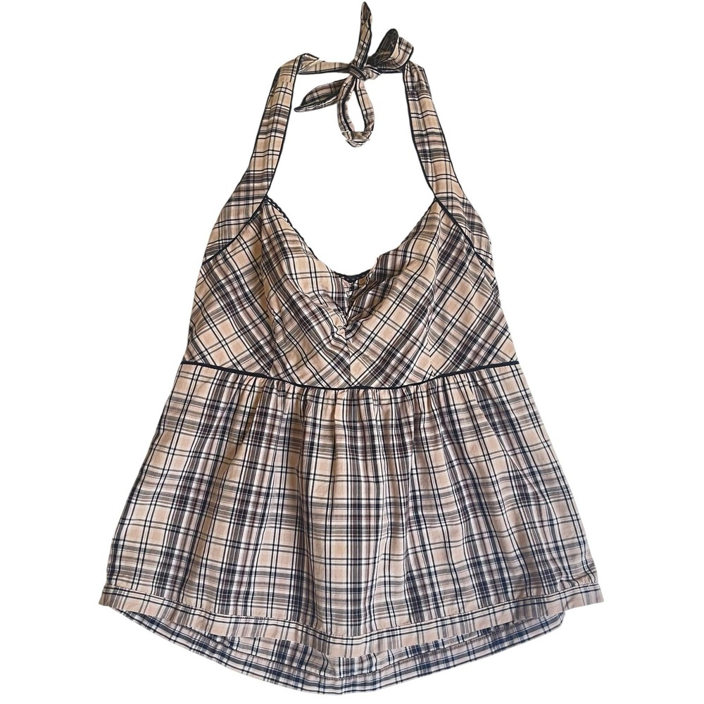 Anthropologie Edme & Esyllte Plaid Halter Top Size 8 Y2K Babydoll Smocked Preppy